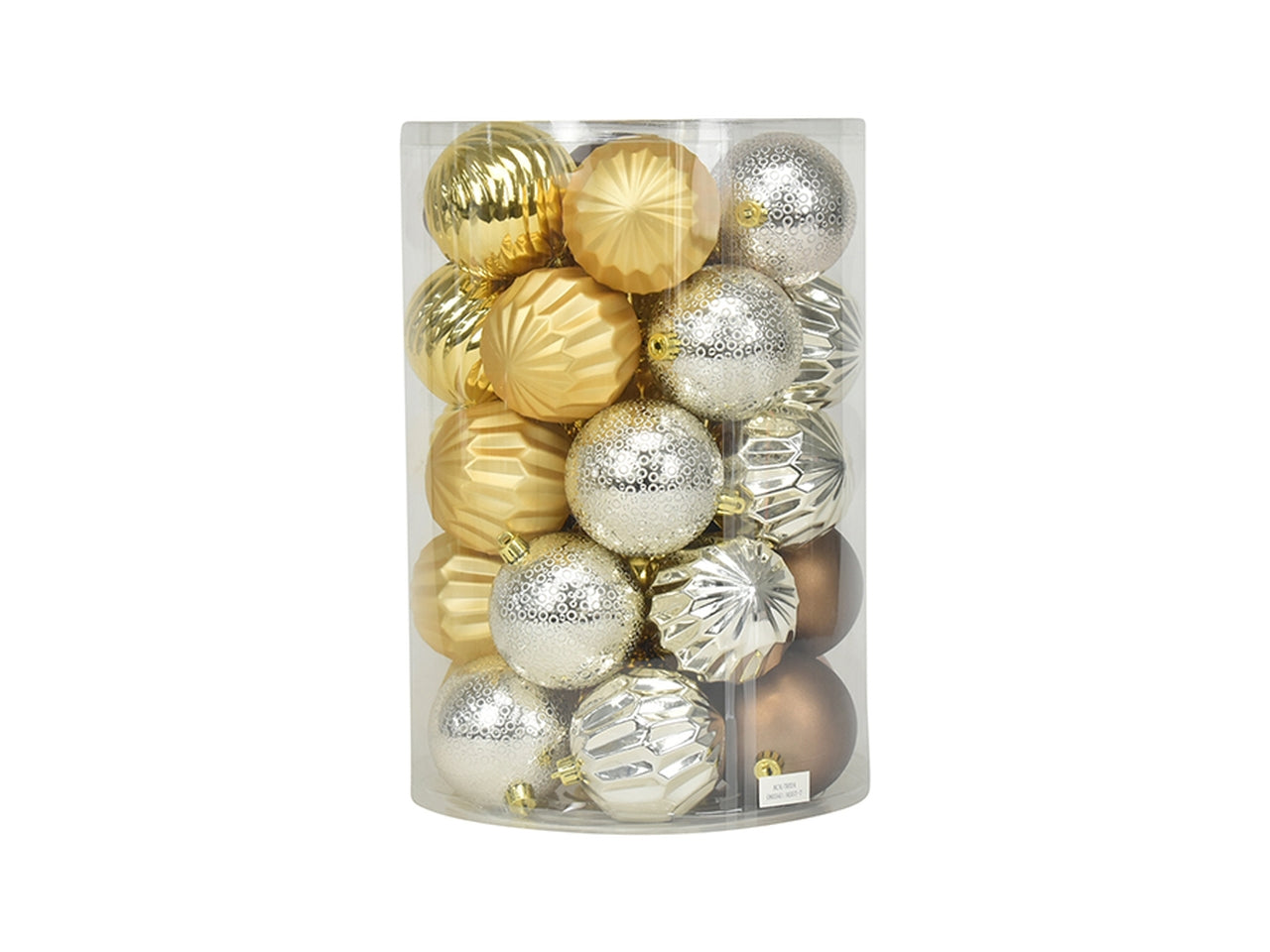 Palla 8cm in confezione da 34 pezzi oro, argento e marrone