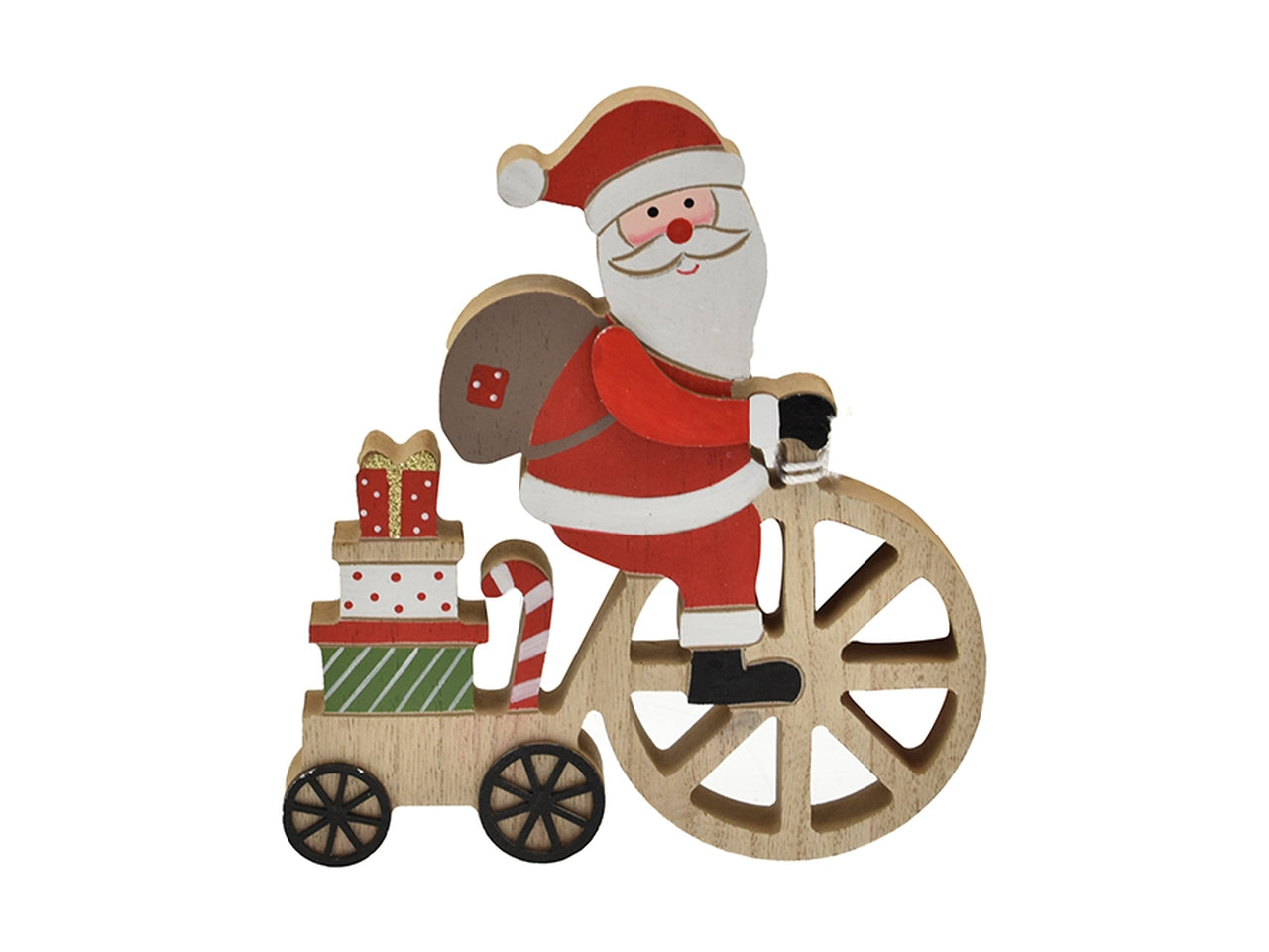 Babbo natale su bici in legno 16x2x17cm