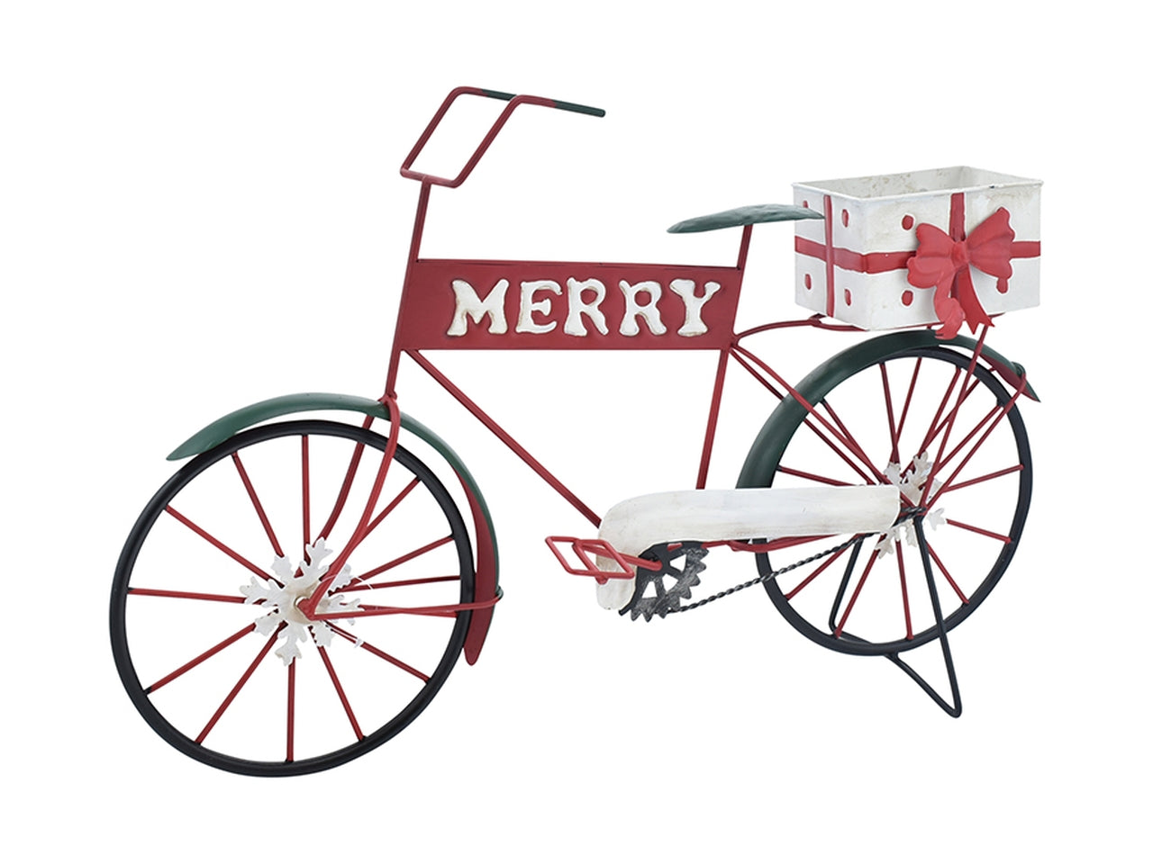 Bici metallo con pacco regalo 54x15x34,5cm bianca e rosso