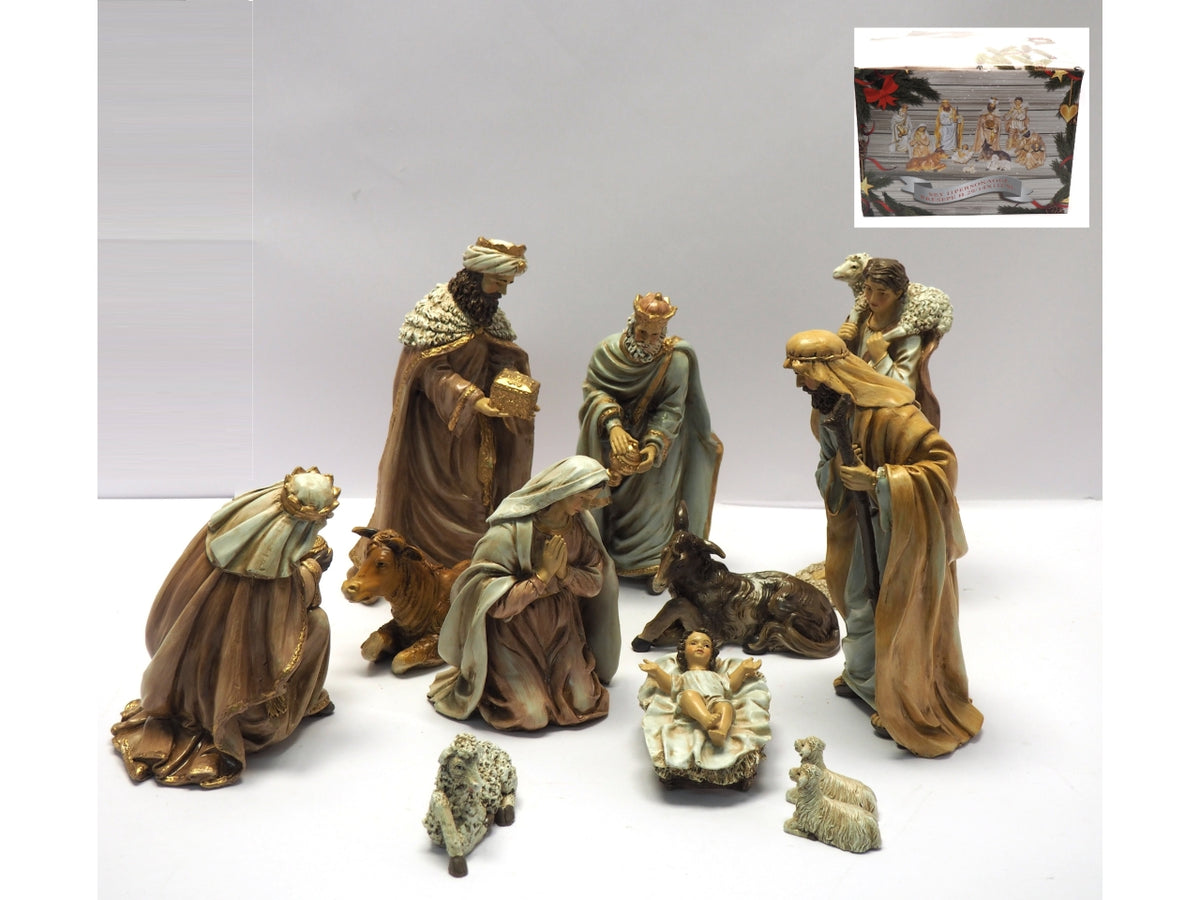 Natività in poliresina 29cm da 11 pezzi colori tenui