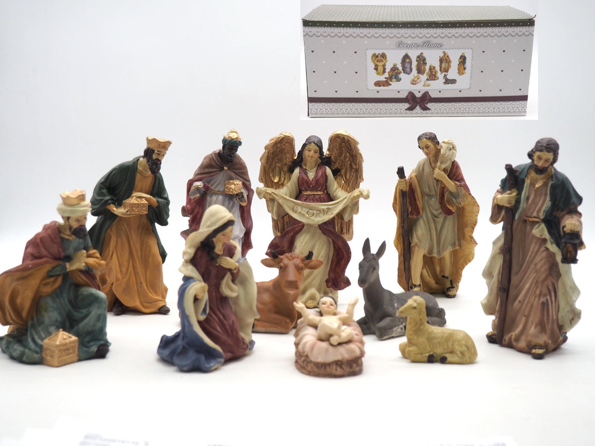 Natività in resina 15cm da 11 pezzi colorata