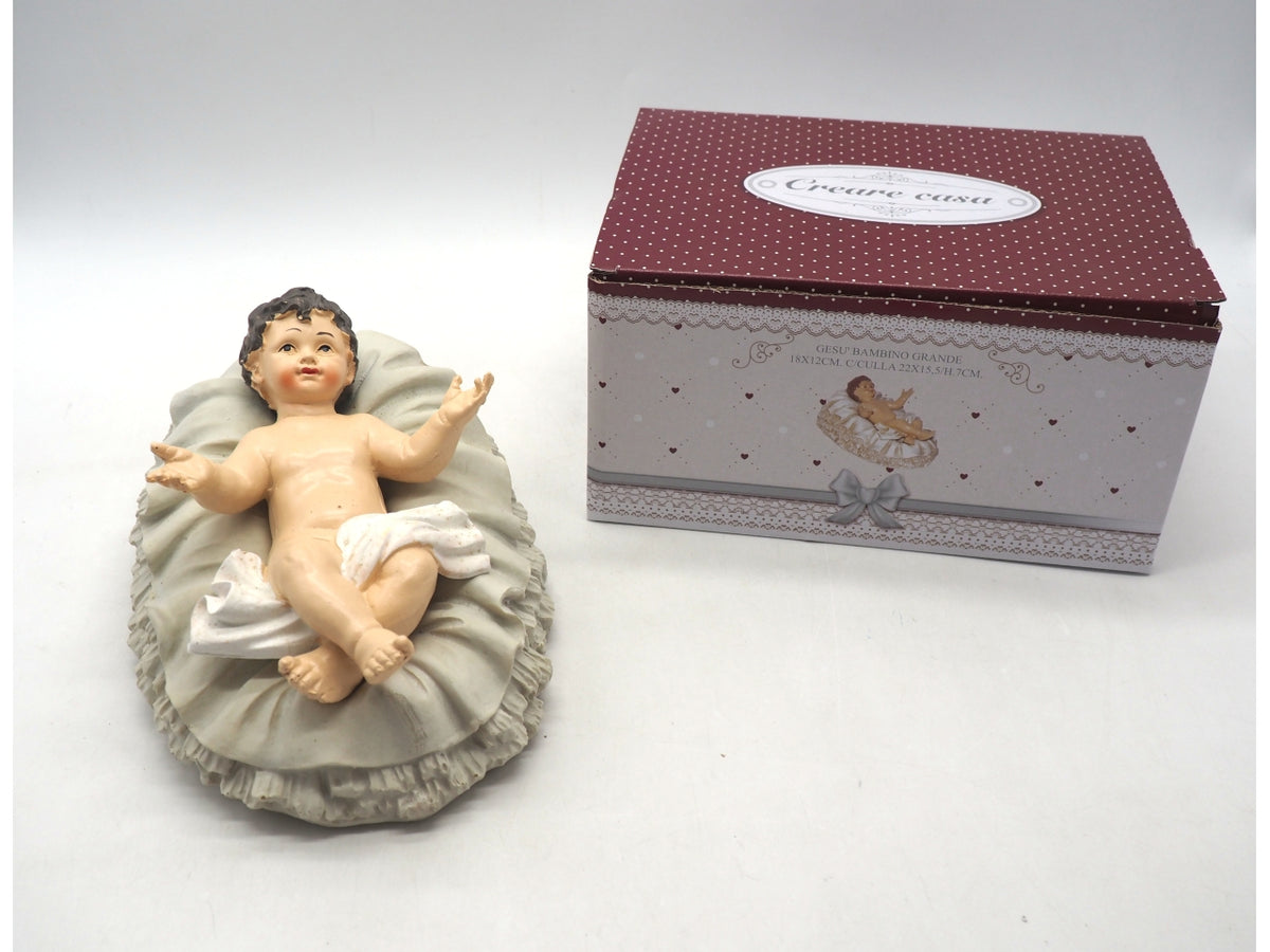 Gesu' bambino grande in poliresina 18x12cm con culla
