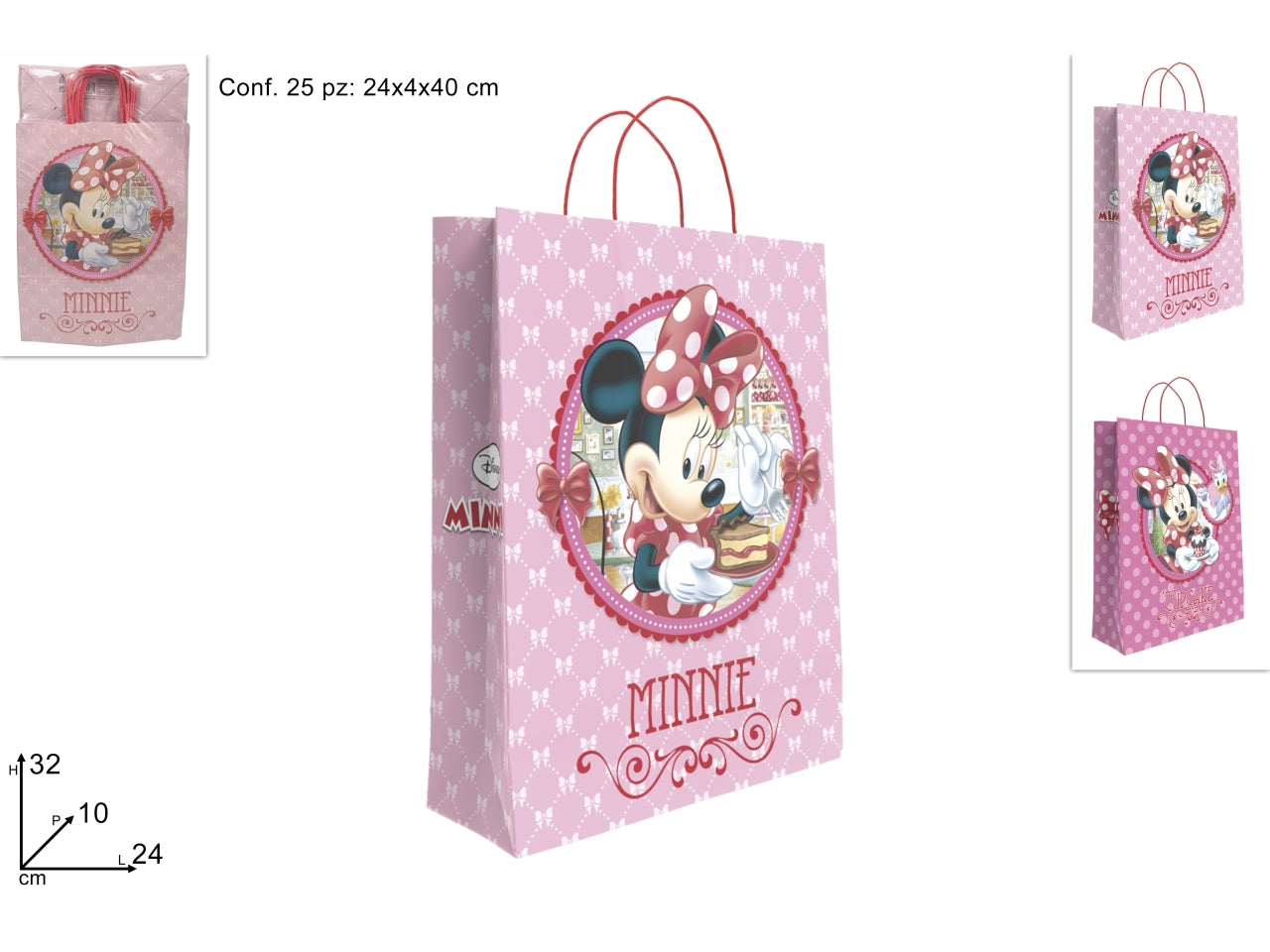Busta regalo 24x10x32cm minnie in 2 assortimenti