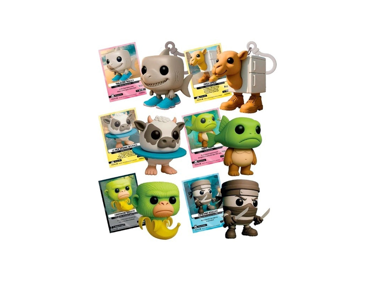 Brainrot bustina con 1 carta da gioco promozionale e 1 action figure 3D con moschettone.