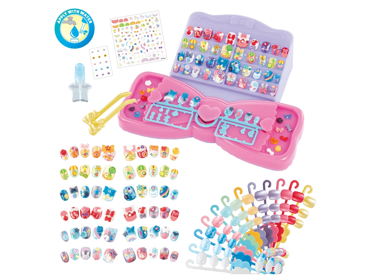 Designn' nail studio set completo per decoro unghie Aquabeads in vari colori, tavolo da lavoro, pinzette di plastica, applicatore d'acqua con pennello, adesivi.