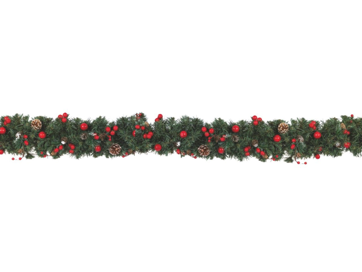 Ghirlanda natalizia di pino 200cm con pigne e ghiande rosse