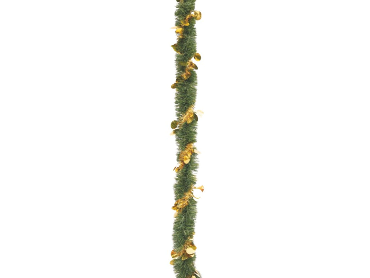Filo decorativo natalizio 270cm diametro 8cm verde con filo oro e sfere fustellate