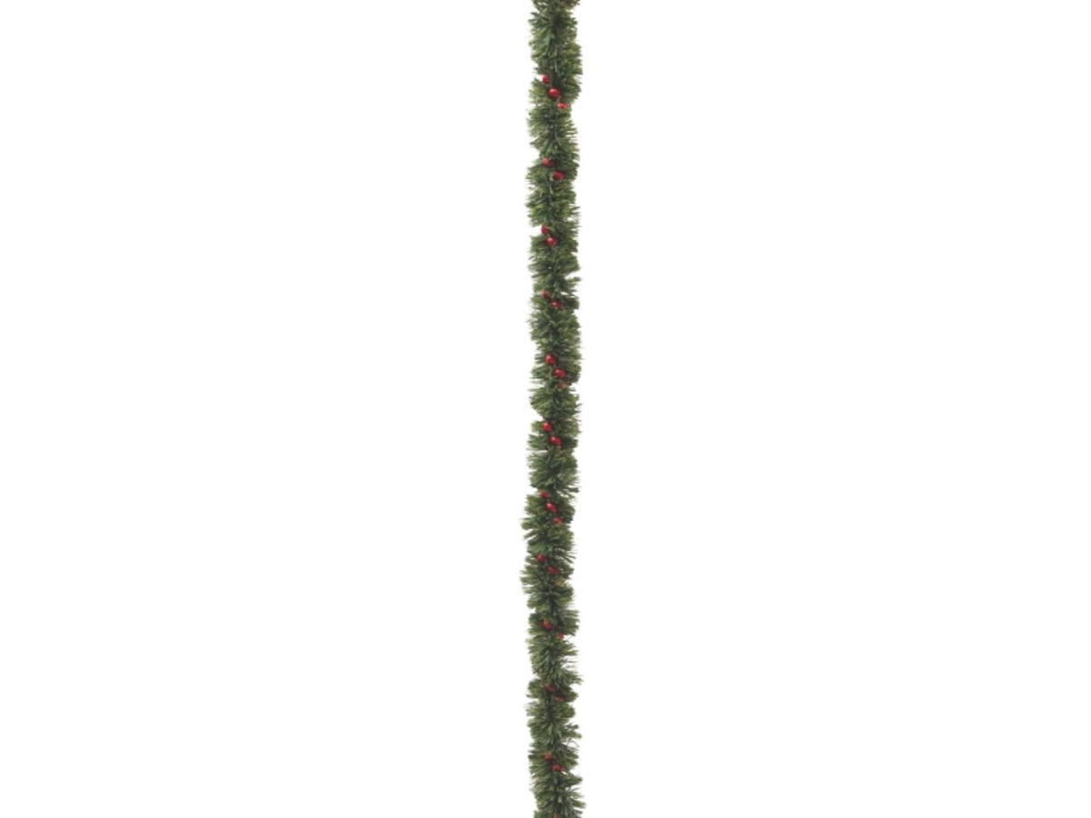 Filo decorativo natalizio 180cm diametro 4cm verde con collana rossa