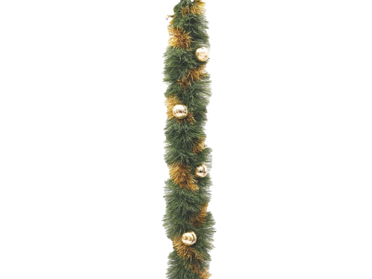 Filo decorativo natalizio 250cm diametro 20cm verde con sfere oro
