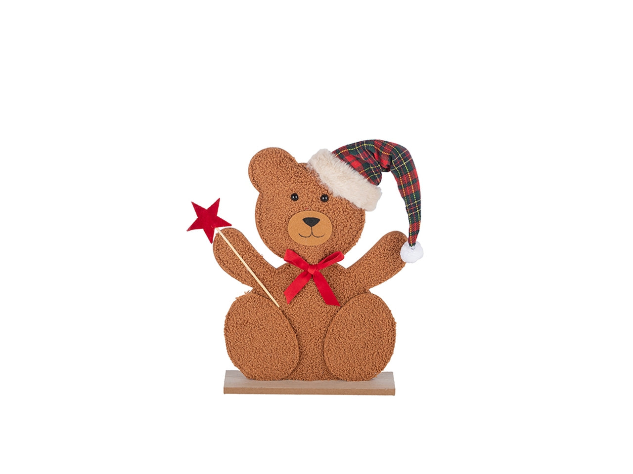 Orsetto seduto con base legno e stella 32,5cm