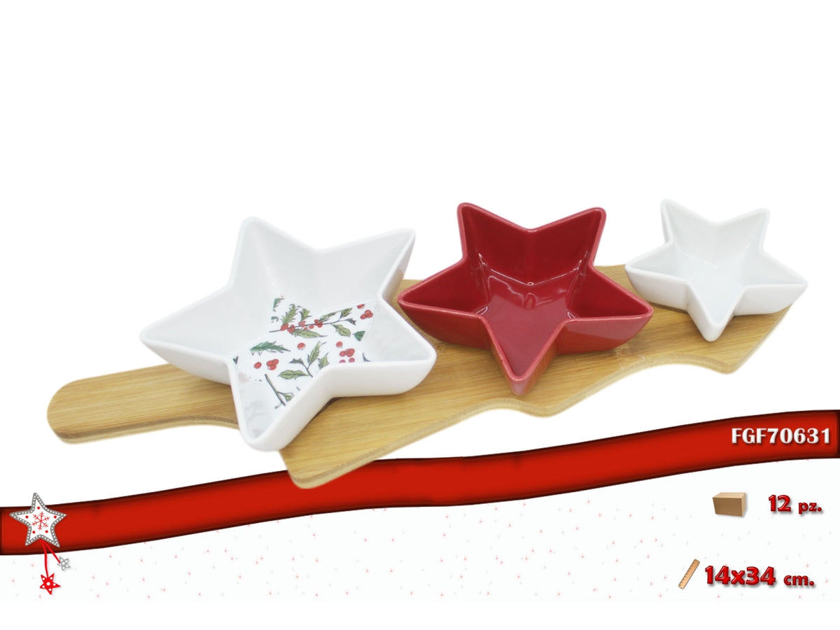 Antipastiera 3ciotole con vassoio albero 14x34cm