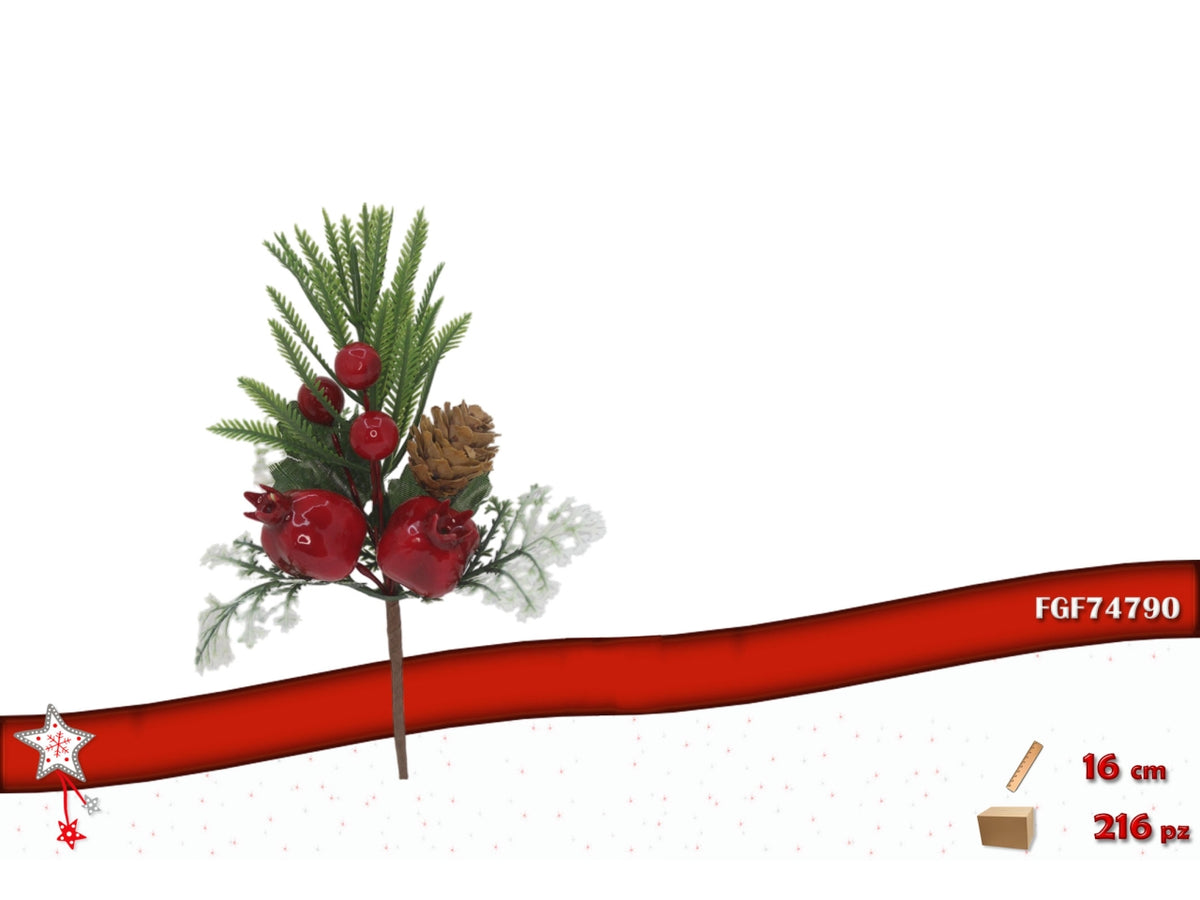 Pick 16cm con bacche rosse e melograni