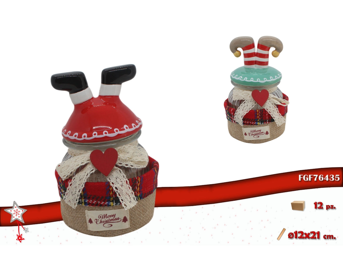 Barattolo in vetro con cestino 12xh.21cm e coperchio in ceramica modelli assortiti
