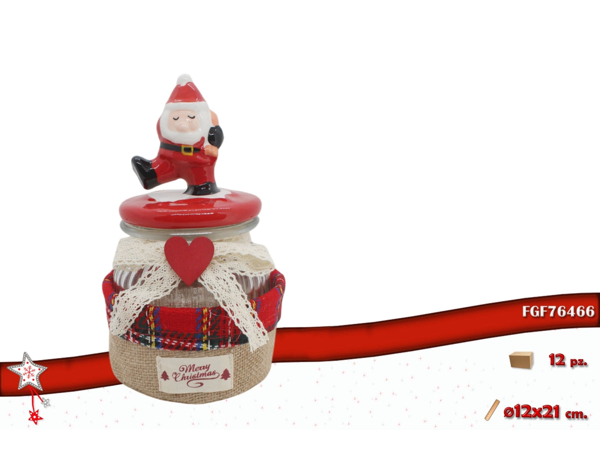 Barattolo in vetro 12xh.21cm con babbo natale e cestino