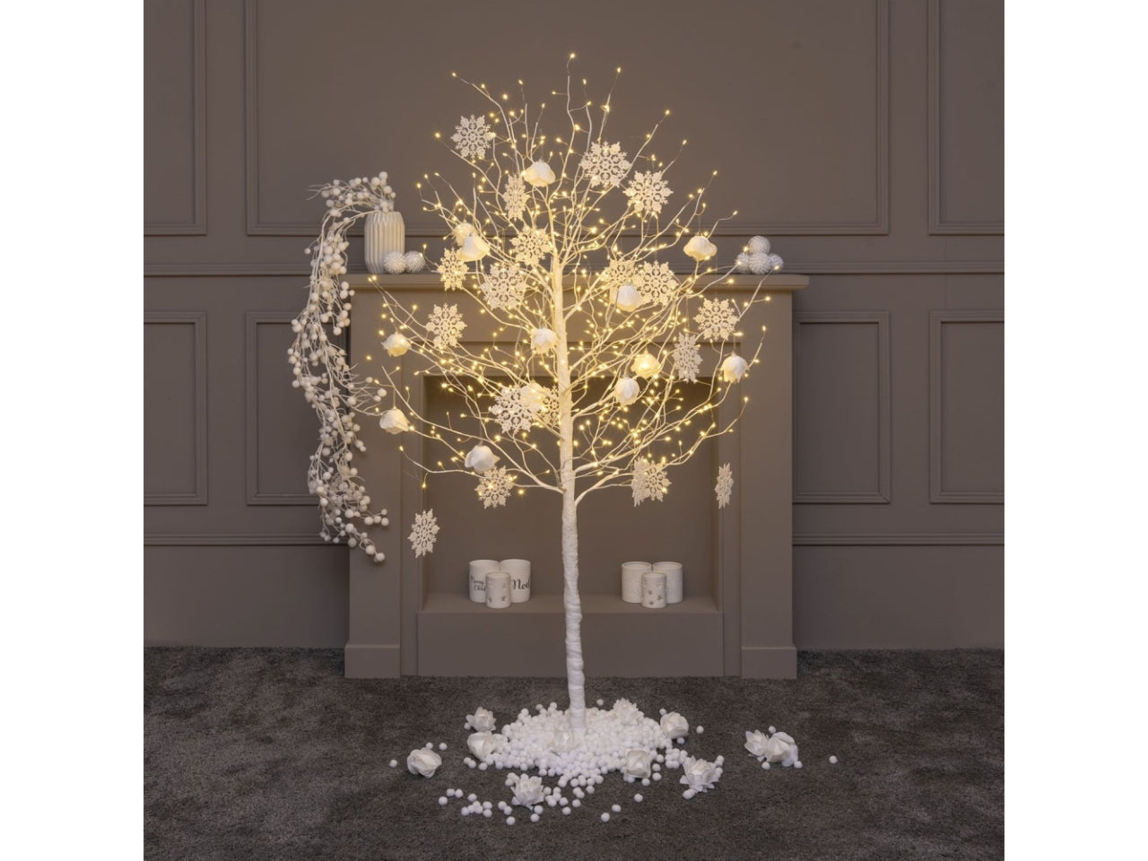 Albero leccio ramo bianco 150cm diametro 90cm con 640microled bianco caldo e gioco automatico flashled diamond per uso interno/esterno IP44