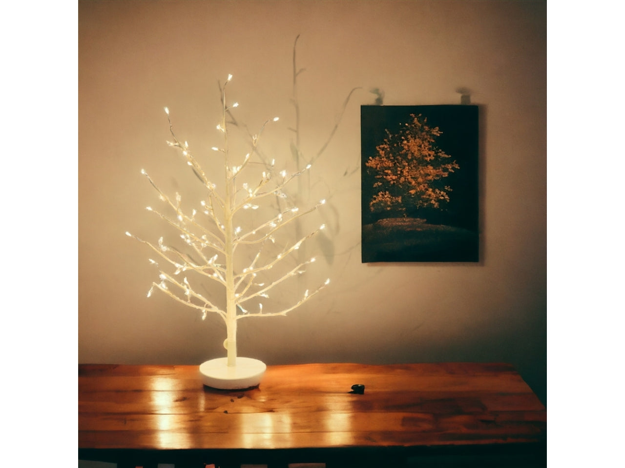 Albero tiglio 45cm ramo bianco diametro 30cm con 108microled bianco caldo e giochi di luce automatico flashled diamond per uso interno/esterno IP44