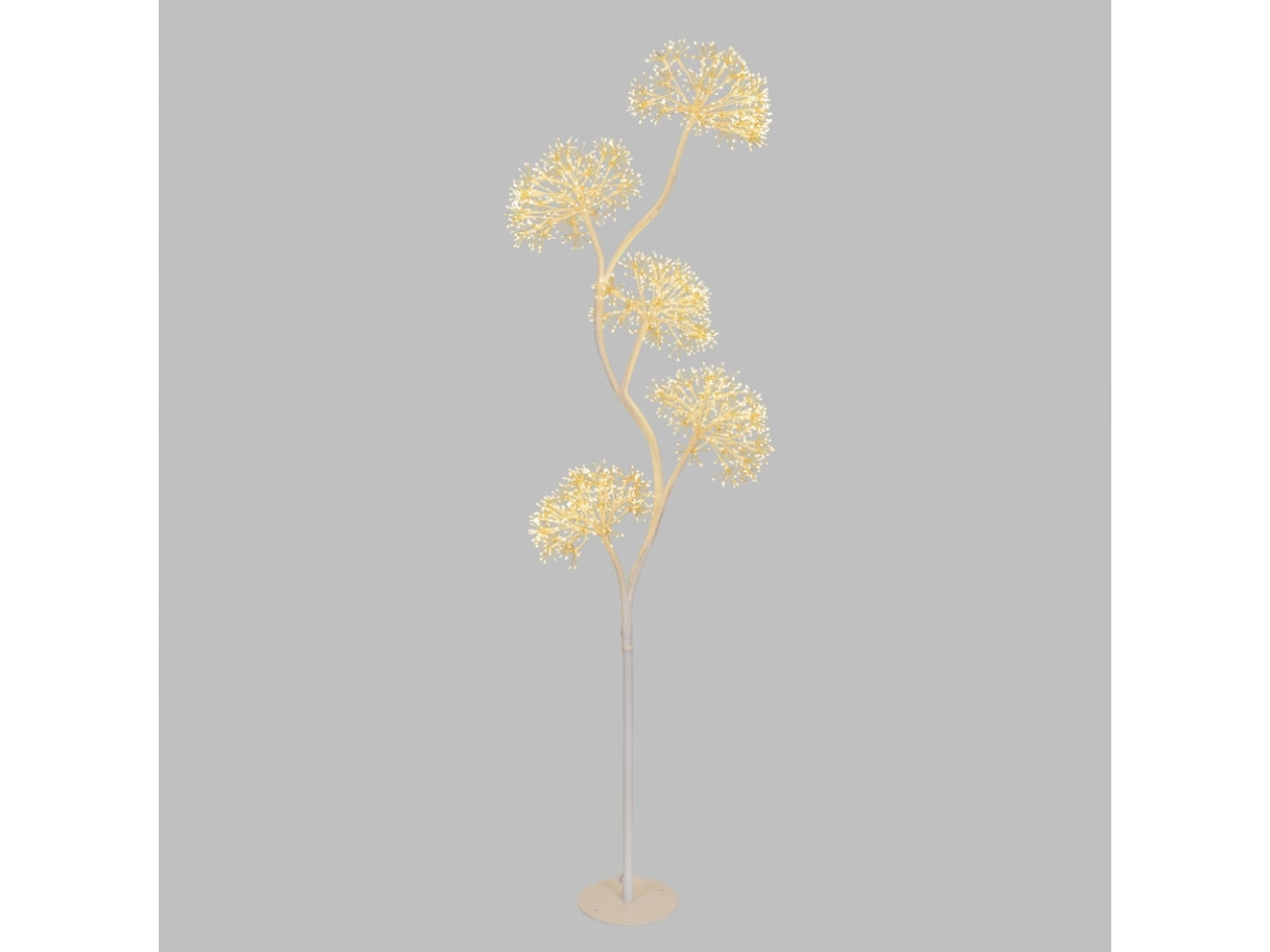 Albero 170cm ramo bianco con 5 sfere a ciuffi diametro 30cm 1800microled bianco caldo e giochi di luce flashled diamond per uso interno/esterno IP44