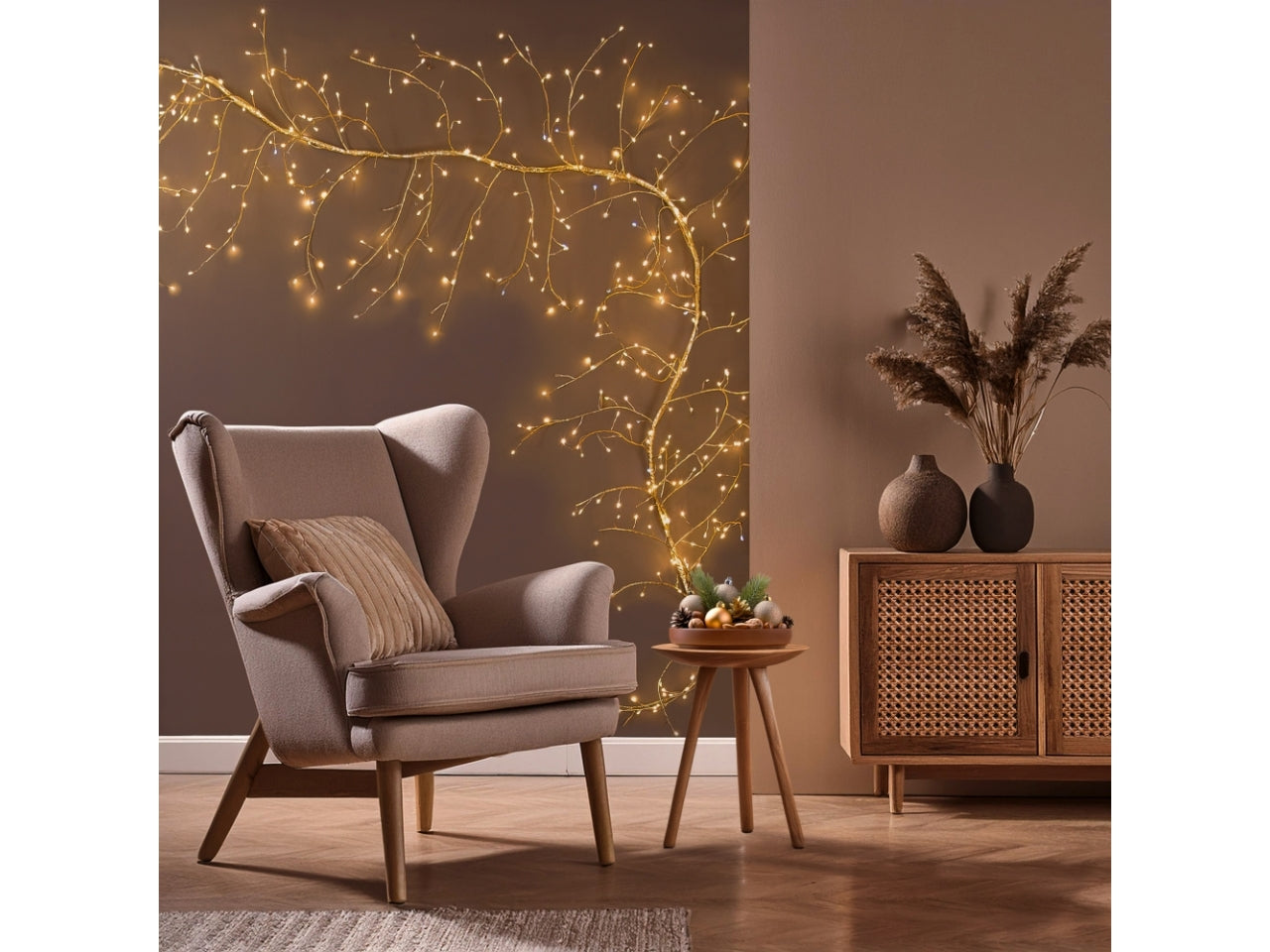 Ghirlanda tiglio 300cm 56 rami champagne con 504 microled bianco caldo e gioco di luce flashled diamond per uso interno/esterno IP44
