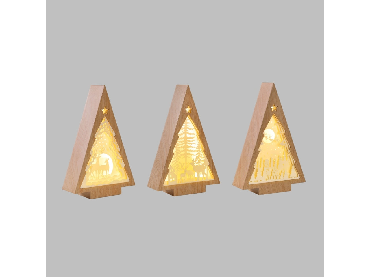 Decorazione albero luminoso 16xh.25cm con led bianco caldo, luce fissa a batteria, modelli assortiti