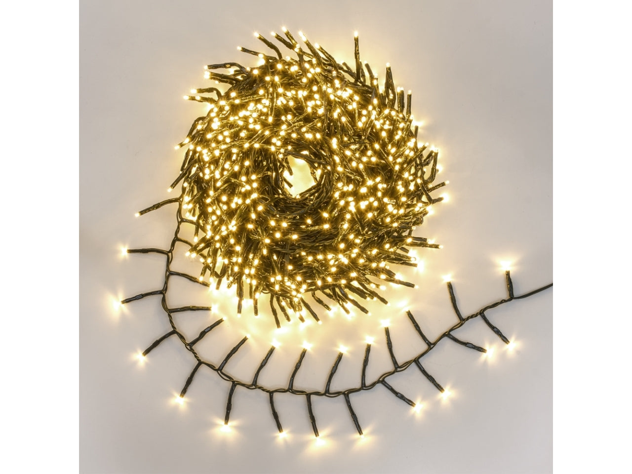 Catena 1000miniled bianco caldo con 8 giochi di luci, filo verde 4+20mt per uso interno/esterno IP44