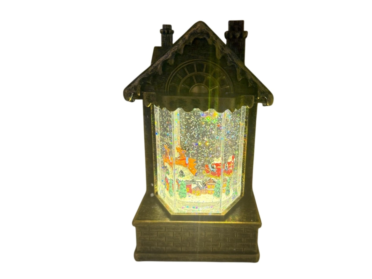 Casetta brunita 19,5cm luminosa scintillante con glitter nell'acqua, musica a batteria