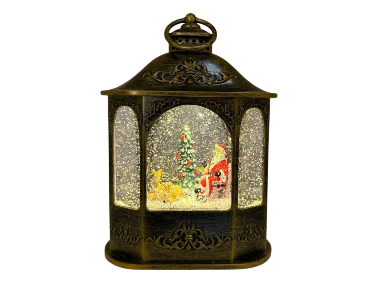 Lanterna brunita 21cm luminosa scintillante con glitter nell'acqua, musica a batteria