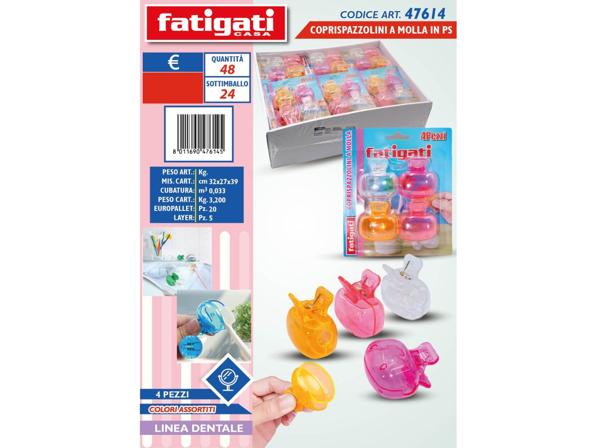 Coprispazzolini a molla in plastica - la confezione contiene 4 coprispazzolini