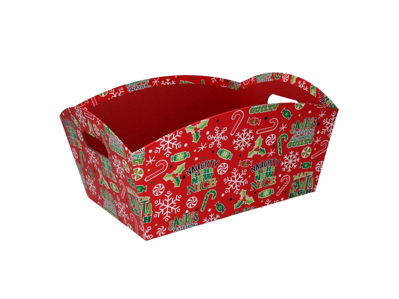 Cesta in cartone rettangolare con fiocchi di neve 40x27xh15cm rosso