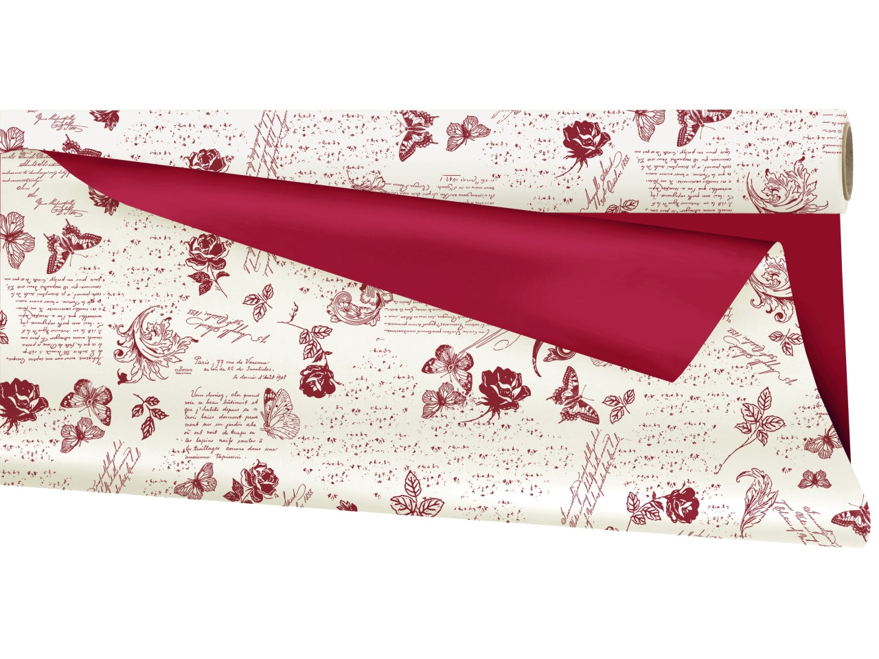 Bobina romance in ppl double face avorio con decori/bordeaux 79cmx25mt