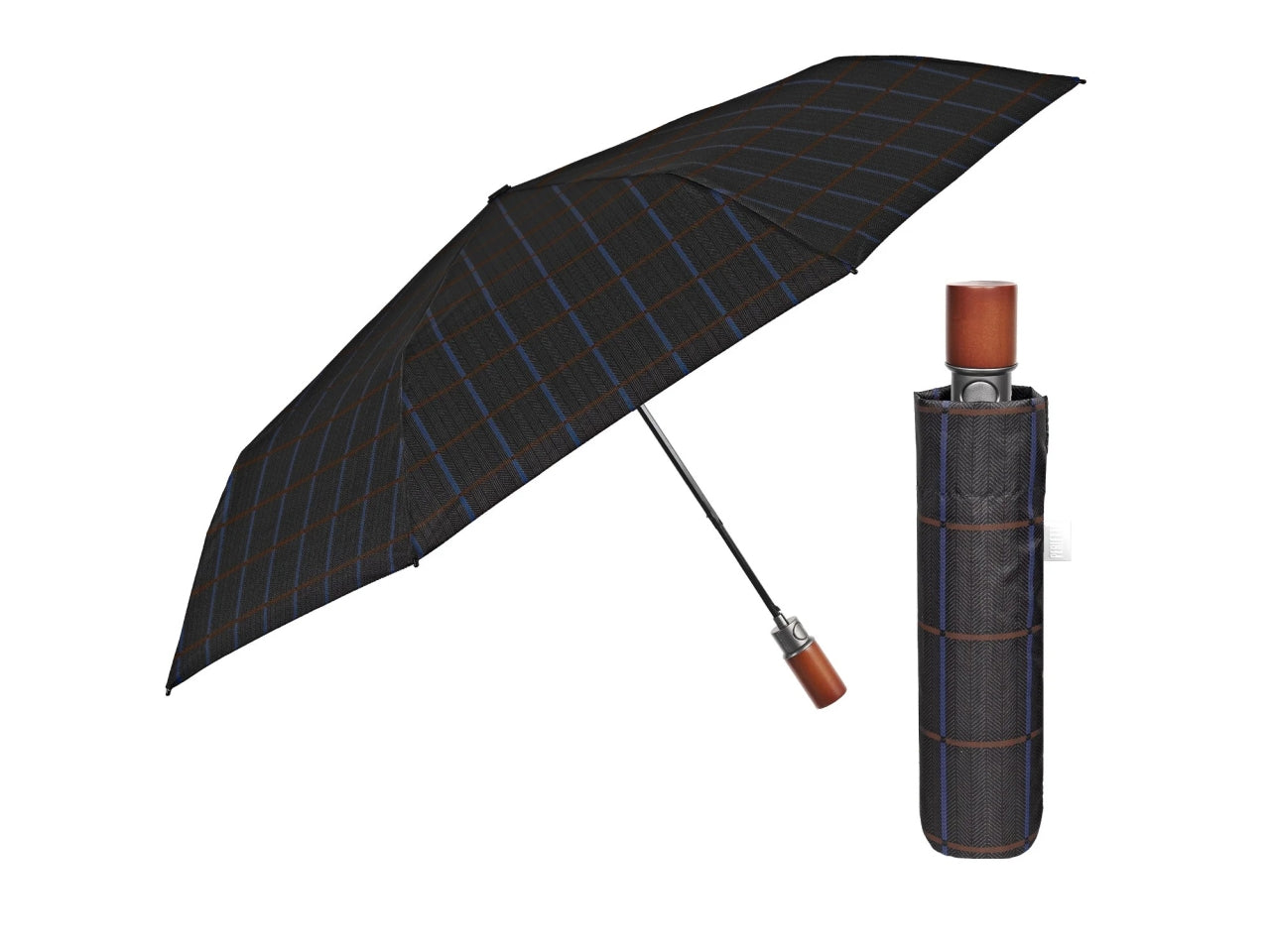 Ombrello uomo mini 54cm automatico scozzese imp.legno