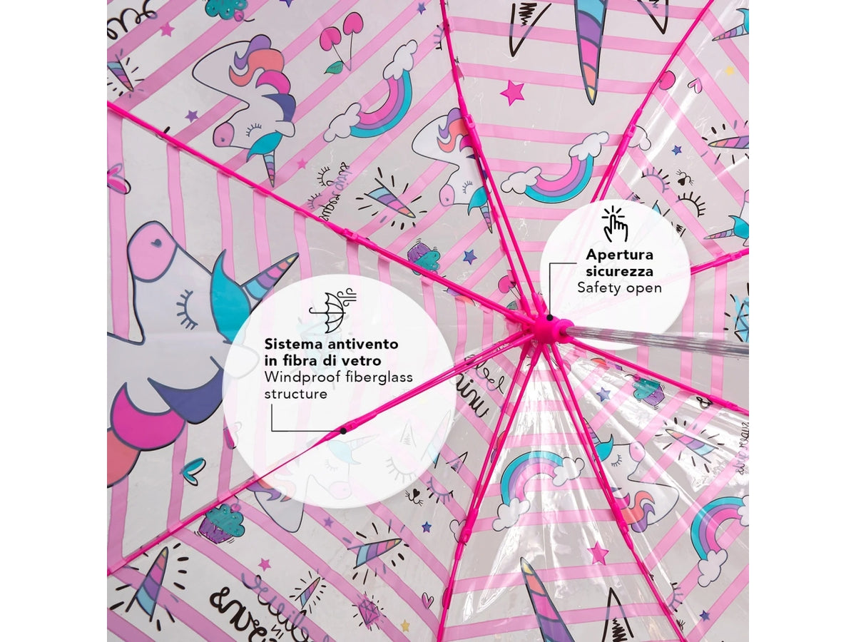 Ombrello kids manuale 45cm cupola Unicorno