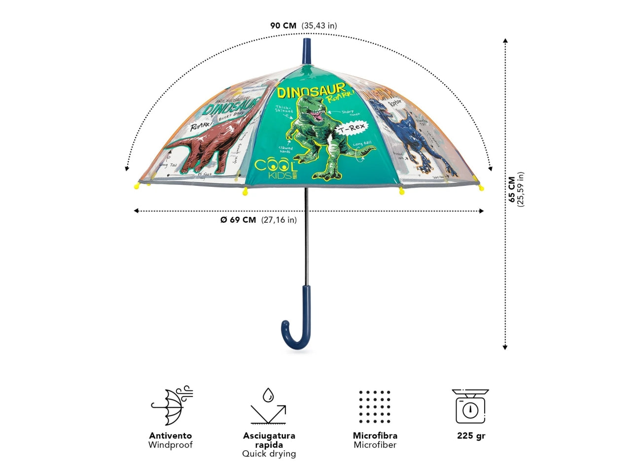 Ombrello kids manuale 45 cm cupola Dinosauro kids