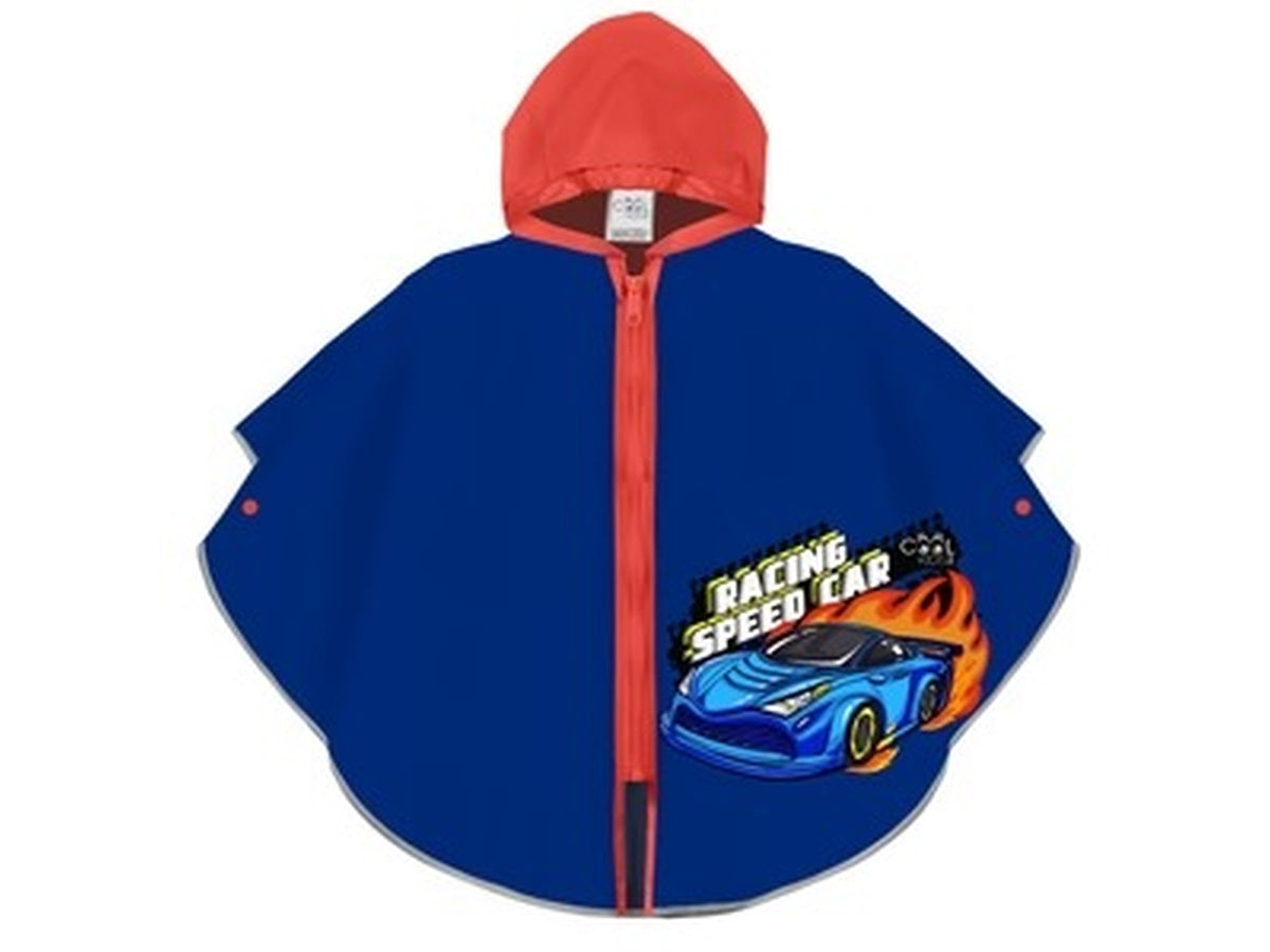 Poncho kids pioggia Racing car zip+brd kids di colore blu