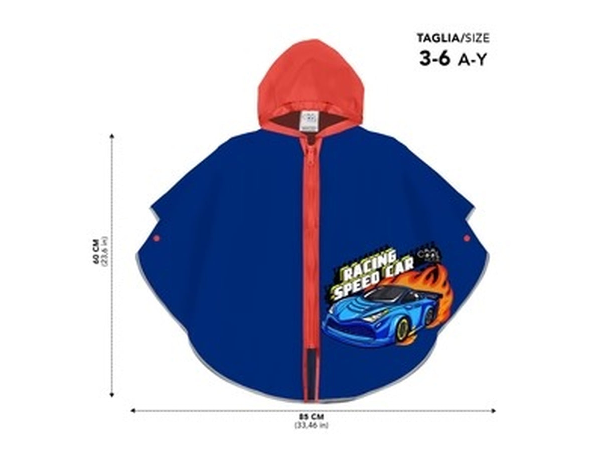 Poncho kids pioggia Racing car zip+brd kids di colore blu