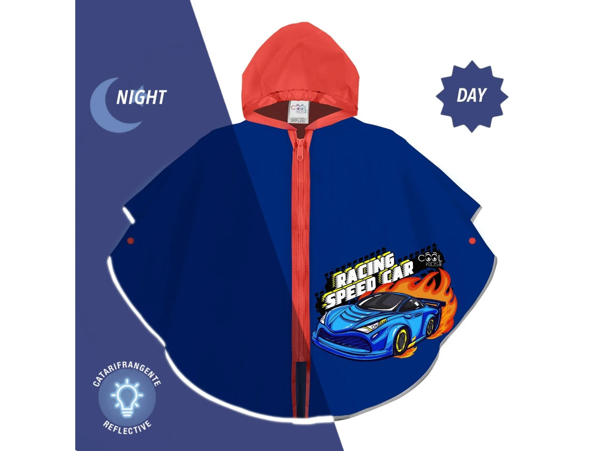 Poncho kids pioggia Racing car zip+brd kids di colore blu