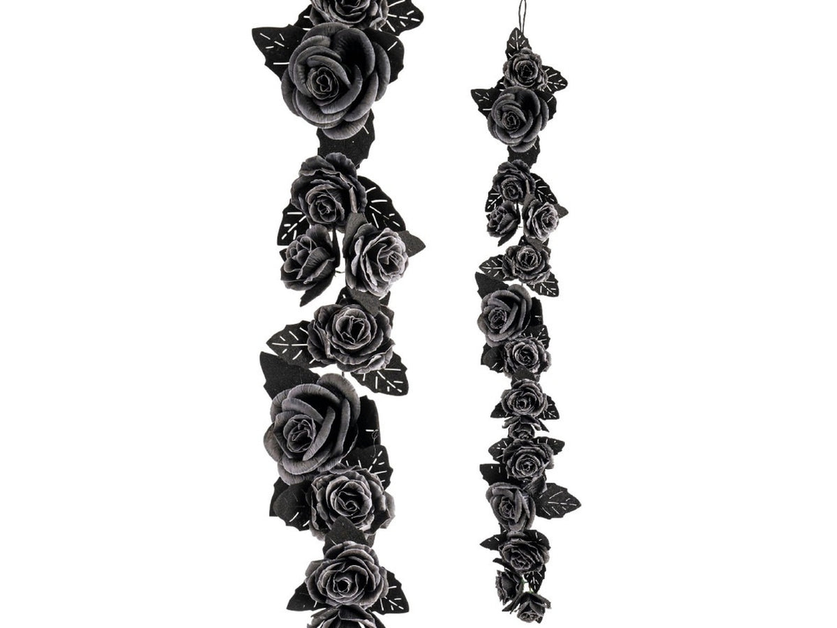Ghirlanda floreale lusso 160cm con rose nere