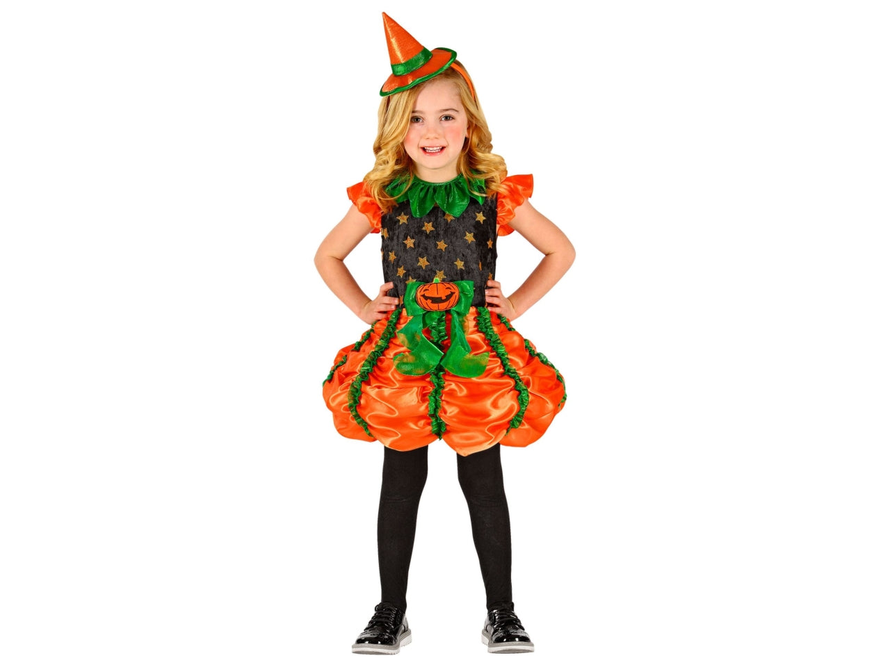 Costume strega zucca 116cm 4-5anni composto da vestito e mini cappello