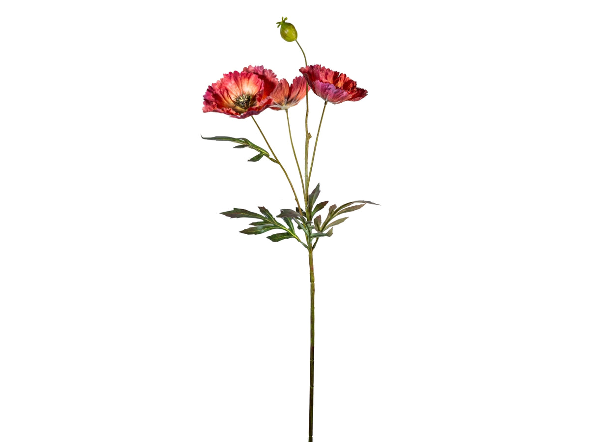 Ramo papavero70cm fiori con bocciolo corallo
