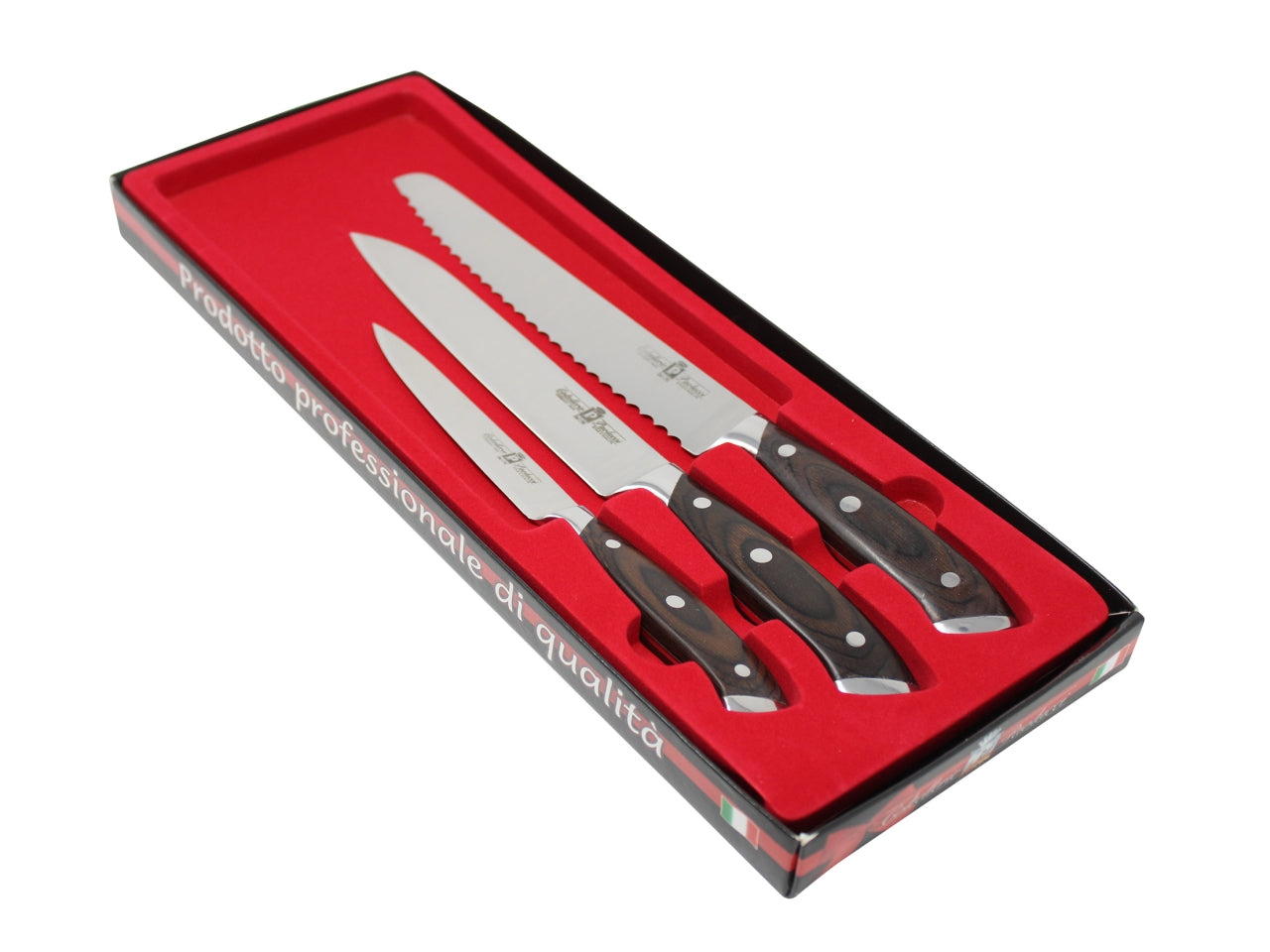 Set coltelli in scatola spelucchino pane cuoco forgiati con manico in legno chiodato$