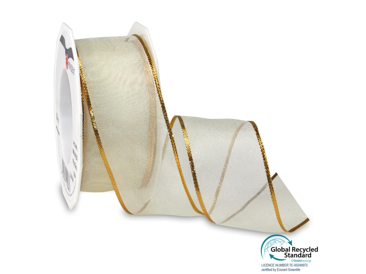 Nastro luna in organza 4cmx20mt crema con bordo cablato oro
