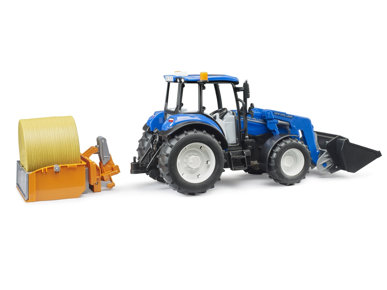 Trattore New Holland T5.120 con benna e balla fieno