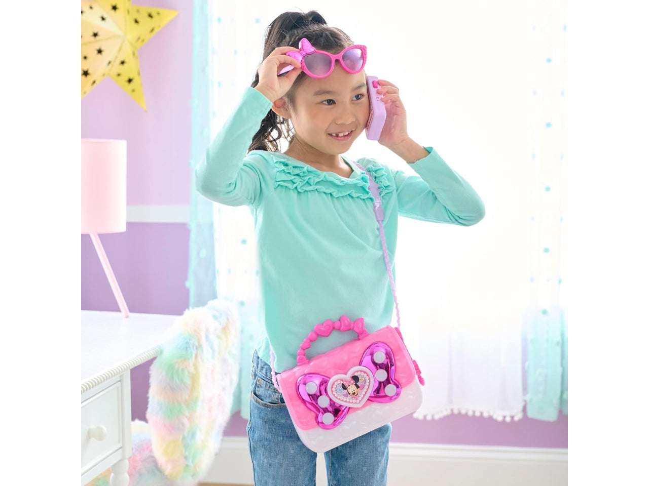 Minnie mouse set borsetta con occhiali e altri accessori con fiocco