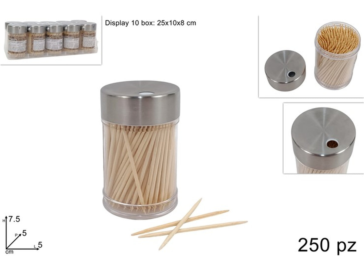 Barattolo stuzzicadenti 250pz con tappo in metallo