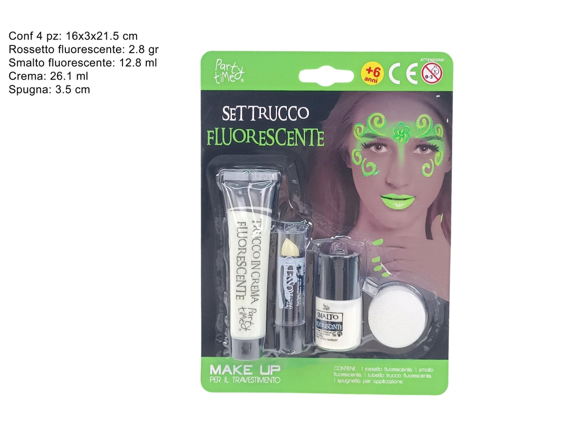 Set trucco fluorescente con rossetto, smalto e crema