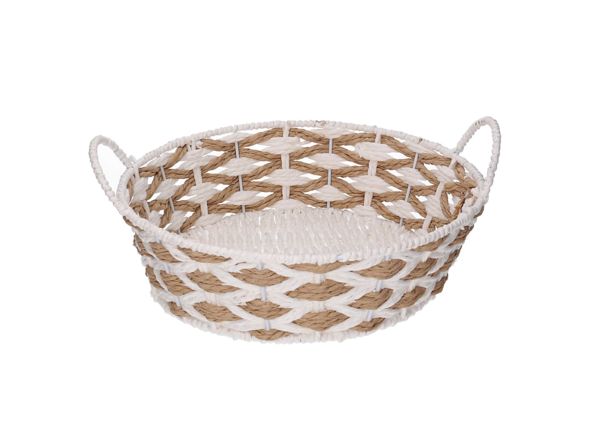 Cesta intrecciato naturale/bianco diametro 30xh.8,5cm