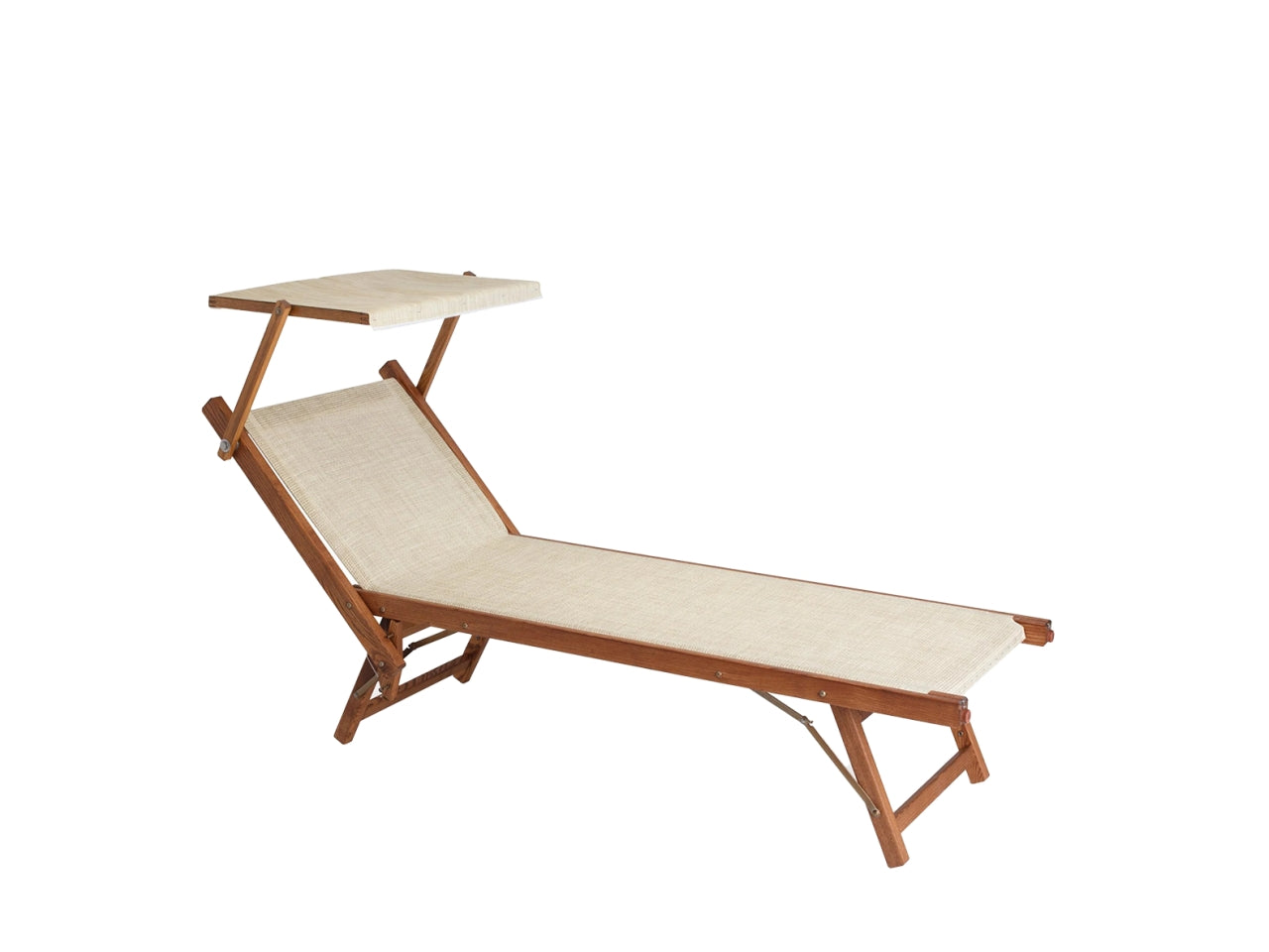 Lettino Wooden c/parasole 186x61x40cm reclinabile 3 posizioni ecru