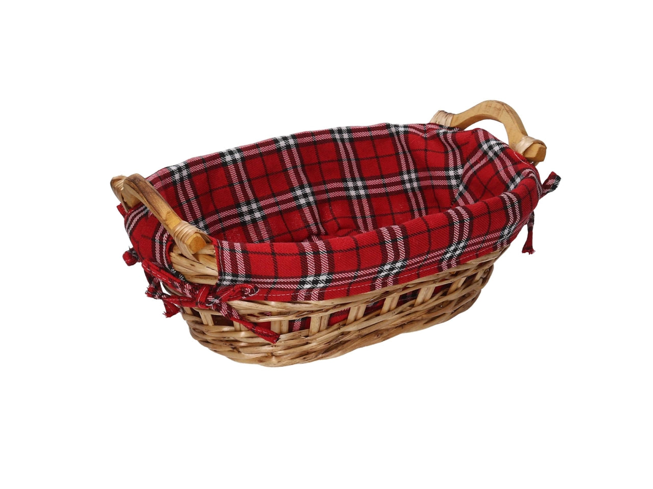 Cesta vimini naturale con fodera scozzese rosso ovale cm33x24h11,5
