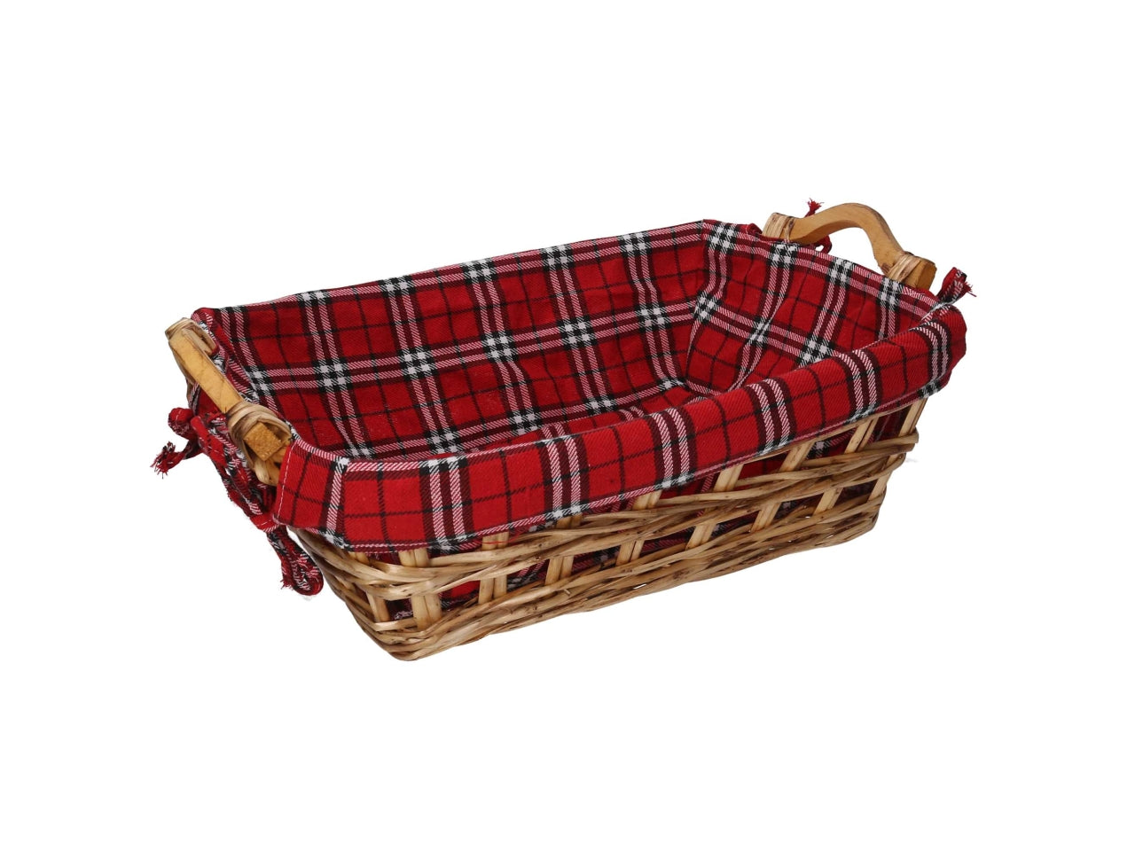 Cesta vimini naturale con fodera scozzese rosso rettangolare cm40x30,5h13,5