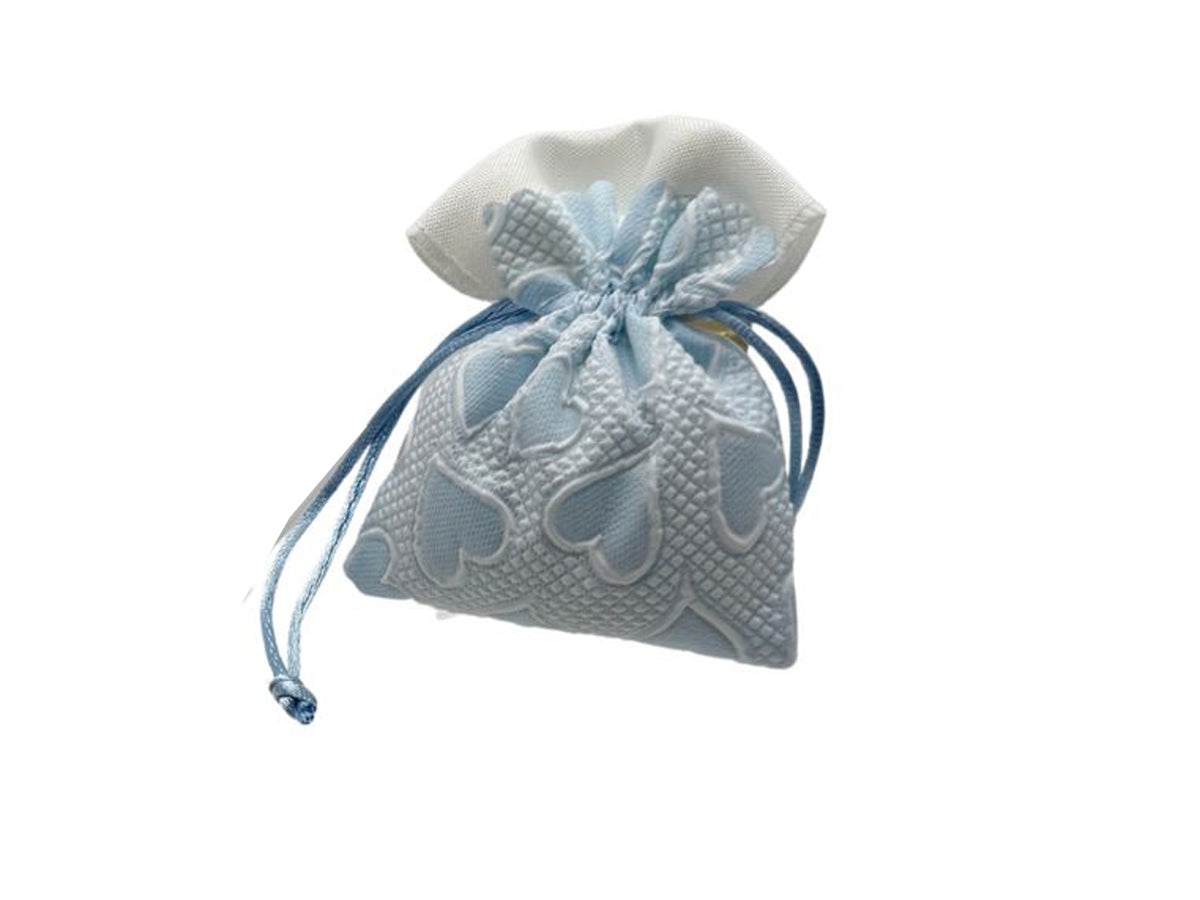 Sacchetto portaconfetti con cuori 9x11,5cm celeste