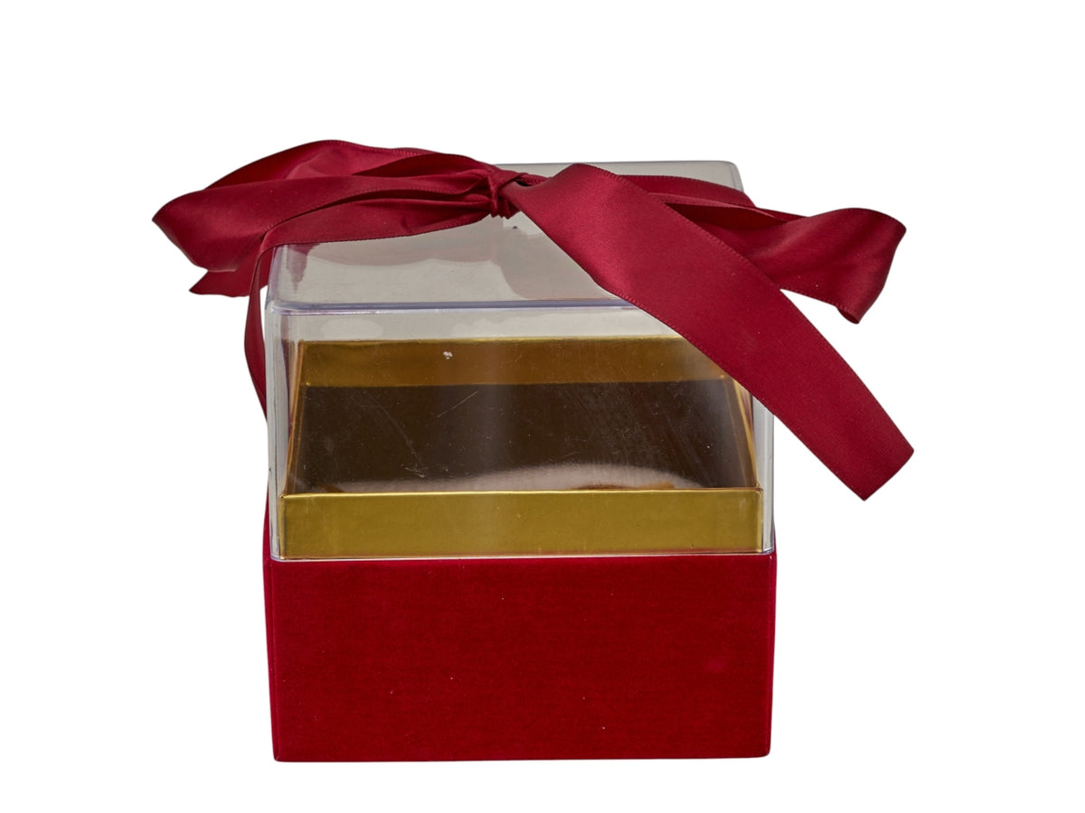 Scatola quadrata con nastro rosso 11,5x11,5cm